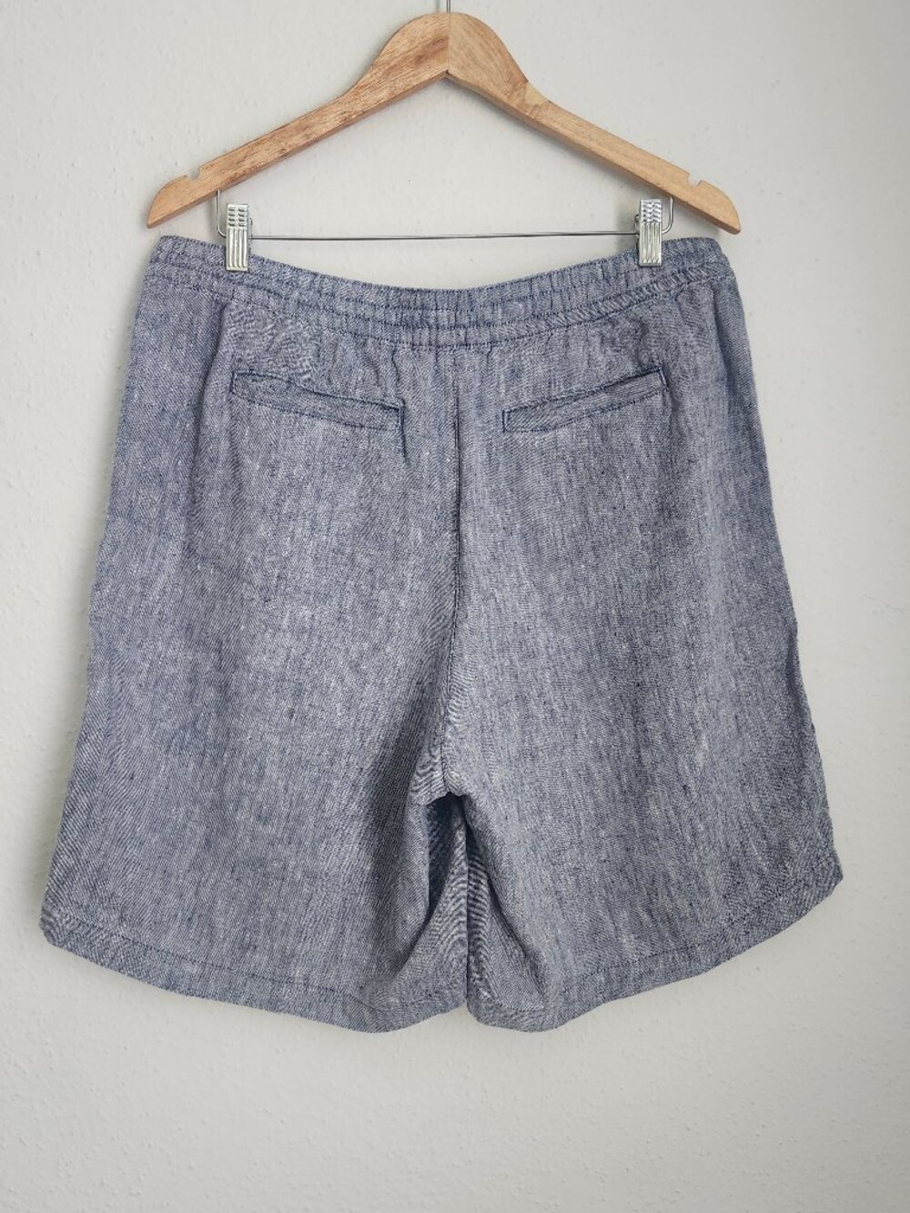 LANDS' END Cross-Dyed 100% Linen Drawstring Casual Blue Shorts 14 - Picture 4 of 8